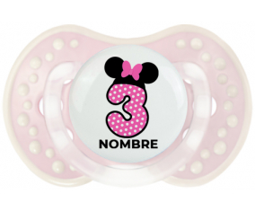 Disney Minnie Número 3 rosa rosa polka puntos mariposa rosa con nombre: Chupete lovi dynamic
