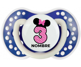 Disney Minnie Número 3 rosa rosa polka puntos mariposa rosa con nombre: Chupete lovi dynamic