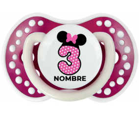 Disney Minnie Número 3 rosa rosa polka puntos mariposa rosa con nombre: Chupete lovi dynamic