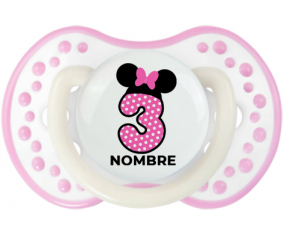 Disney Minnie Número 3 rosa rosa polka puntos mariposa rosa con nombre: Chupete lovi dynamic