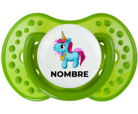 Unicornio azul rosa con nombre: Chupete lovi dynamic personnalisée