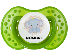 Elefante corona amarilla con nombre: Chupete lovi dynamic personnalisée