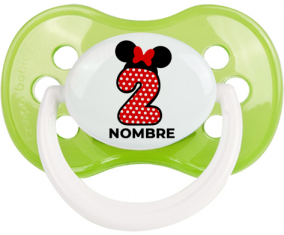 Disney Minnie Número 2 blanco rojo lunar salpica mariposa roja con nombre: Chupete anatómica