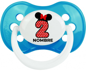 Disney Minnie Número 2 blanco rojo lunar salpica mariposa roja con nombre: Chupete anatómica