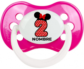 Disney Minnie Número 2 blanco rojo lunar salpica mariposa roja con nombre: Chupete anatómica