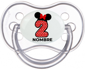 Disney Minnie Número 2 blanco rojo lunar salpica mariposa roja con nombre: Chupete anatómica