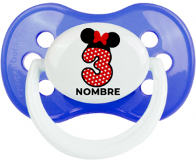 Disney Minnie Número 3 blanco rojo lunar salpica mariposa roja con nombre: Chupete anatómica