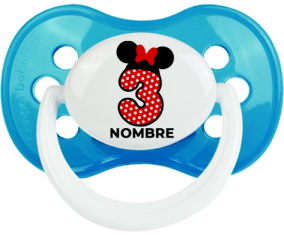 Disney Minnie Número 3 blanco rojo lunar salpica mariposa roja con nombre: Chupete anatómica