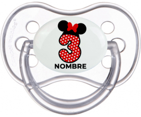 Disney Minnie Número 3 blanco rojo lunar salpica mariposa roja con nombre: Chupete anatómica