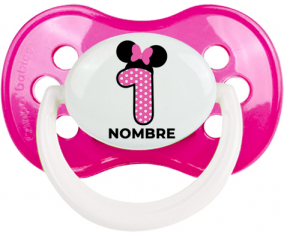 Disney Minnie Número 1 rosa rosa polka puntos mariposa rosa con nombre: Chupete anatómica