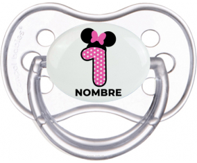 Disney Minnie Número 1 rosa rosa polka puntos mariposa rosa con nombre: Chupete anatómica