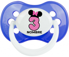 Disney Minnie Número 3 rosa rosa polka puntos mariposa rosa con nombre: Chupete anatómica