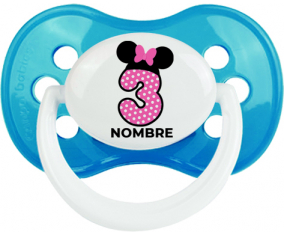 Disney Minnie Número 3 rosa rosa polka puntos mariposa rosa con nombre: Chupete anatómica