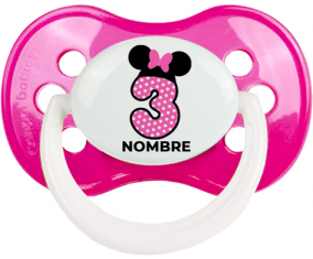 Disney Minnie Número 3 rosa rosa polka puntos mariposa rosa con nombre: Chupete anatómica