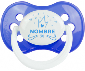 Diseño de corazón de corona azul-1 con nombre: Chupete anatómica personnalisée