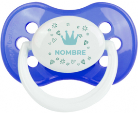 Diseño de corazón de corona azul-2 con nombre: Chupete anatómica personnalisée