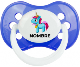 Unicornio azul rosa con nombre: Chupete anatómica