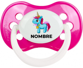 Unicornio azul rosa con nombre: Chupete anatómica