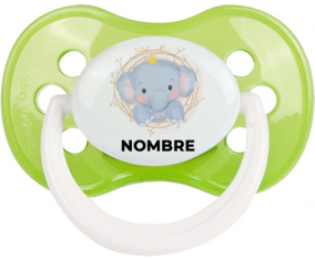 Elefante corona amarilla con nombre: Chupete anatómica