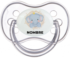 Elefante corona amarilla con nombre: Chupete anatómica