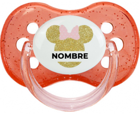 Disney Minnie Golden Ears Nudo rosa con nombre: Chupete Cereza