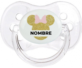 Disney Minnie Golden Ears Nudo rosa con nombre: Chupete Cereza