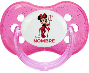 Disney Devil Minnie Orejas Negras Nudo rosa con nombre: Chupete Cereza
