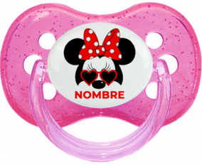 Disney Minnie Knot blanco rojo polka puntos bisel rojo con nombre: Chupete Cereza