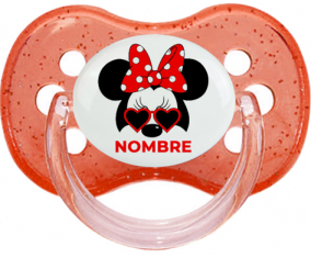 Disney Minnie Knot blanco rojo polka puntos bisel rojo con nombre: Chupete Cereza