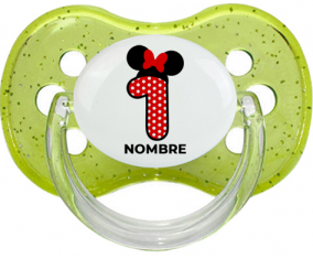 Disney Minnie Número 1 blanco rojo lunar salpica mariposa roja con nombre: Chupete Cereza