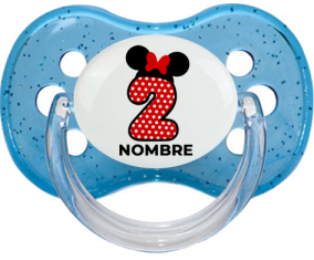 Disney Minnie Número 2 blanco rojo lunar salpica mariposa roja con nombre: Chupete Cereza