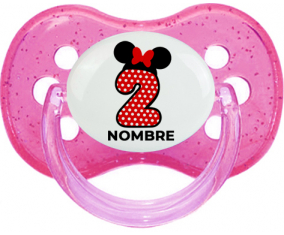 Disney Minnie Número 2 blanco rojo lunar salpica mariposa roja con nombre: Chupete Cereza