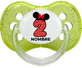 Disney Minnie Número 2 blanco rojo lunar salpica mariposa roja con nombre: Chupete Cereza