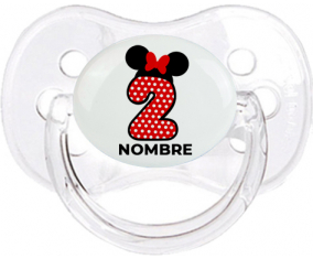 Disney Minnie Número 2 blanco rojo lunar salpica mariposa roja con nombre: Chupete Cereza