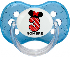 Disney Minnie Número 3 blanco rojo lunar salpica mariposa roja con nombre: Chupete Cereza personnalisée