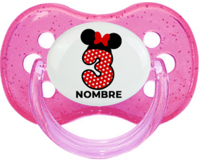 Disney Minnie Número 3 blanco rojo lunar salpica mariposa roja con nombre: Chupete Cereza