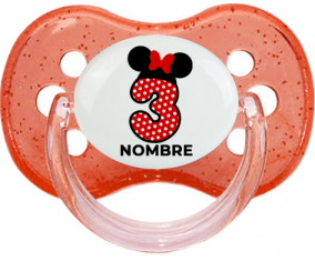 Disney Minnie Número 3 blanco rojo lunar salpica mariposa roja con nombre: Chupete Cereza