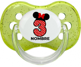 Disney Minnie Número 3 blanco rojo lunar salpica mariposa roja con nombre: Chupete Cereza