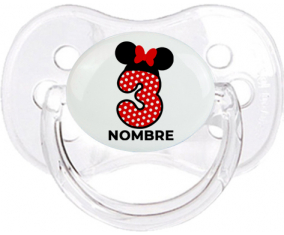 Disney Minnie Número 3 blanco rojo lunar salpica mariposa roja con nombre: Chupete Cereza
