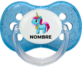 Unicornio azul rosa con nombre: Chupete Cereza personnalisée