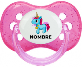 Unicornio azul rosa con nombre: Chupete Cereza