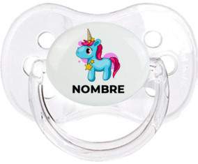 Unicornio azul rosa con nombre: Chupete Cereza