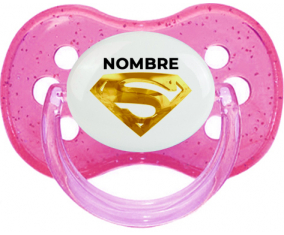 Logotipo de Superman Dorado con nombre: Chupete Cereza