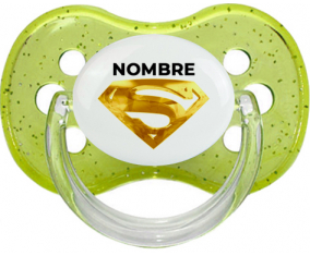 Logotipo de Superman Dorado con nombre: Chupete Cereza