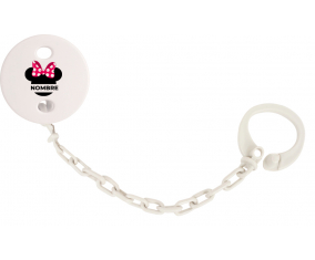 Disney Minnie Knot lunares blancos rosados con nombre: Pinza para chupete