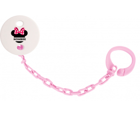 Disney Minnie Knot lunares blancos rosados con nombre: Pinza para chupete