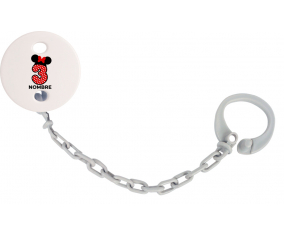Disney Minnie Número 3 blanco rojo lunar puntos mariposa roja con nombre: Pinza para chupete