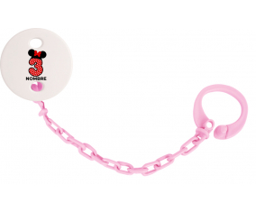 Disney Minnie Número 3 blanco rojo lunar puntos mariposa roja con nombre: Pinza para chupete