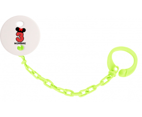Disney Minnie Número 3 blanco rojo lunar puntos mariposa roja con nombre: Pinza para chupete