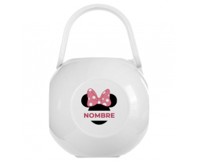 Disney Minnie Negro Nipple Caja portachupetes Negro nudo blanco rosa lunares puntos con nombre